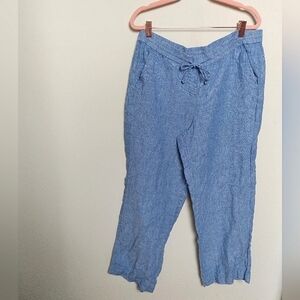 Talbots Blue 100% Linen Flowy Drawstring Waist Pants Size 12